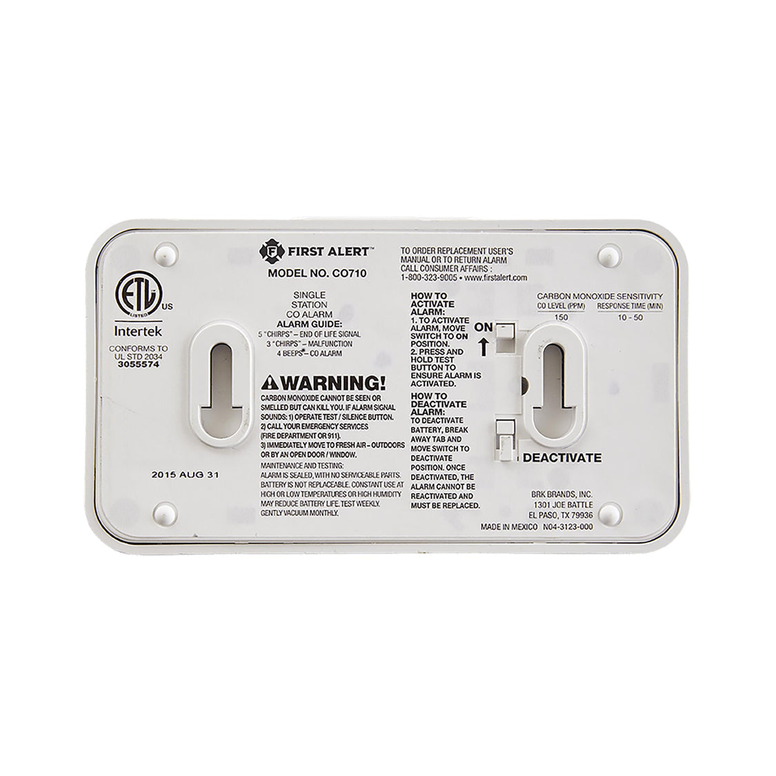 FCO710CL3 10-Year Battery Carbon Monoxide Alarm w/Digital Display - 3 Pack
