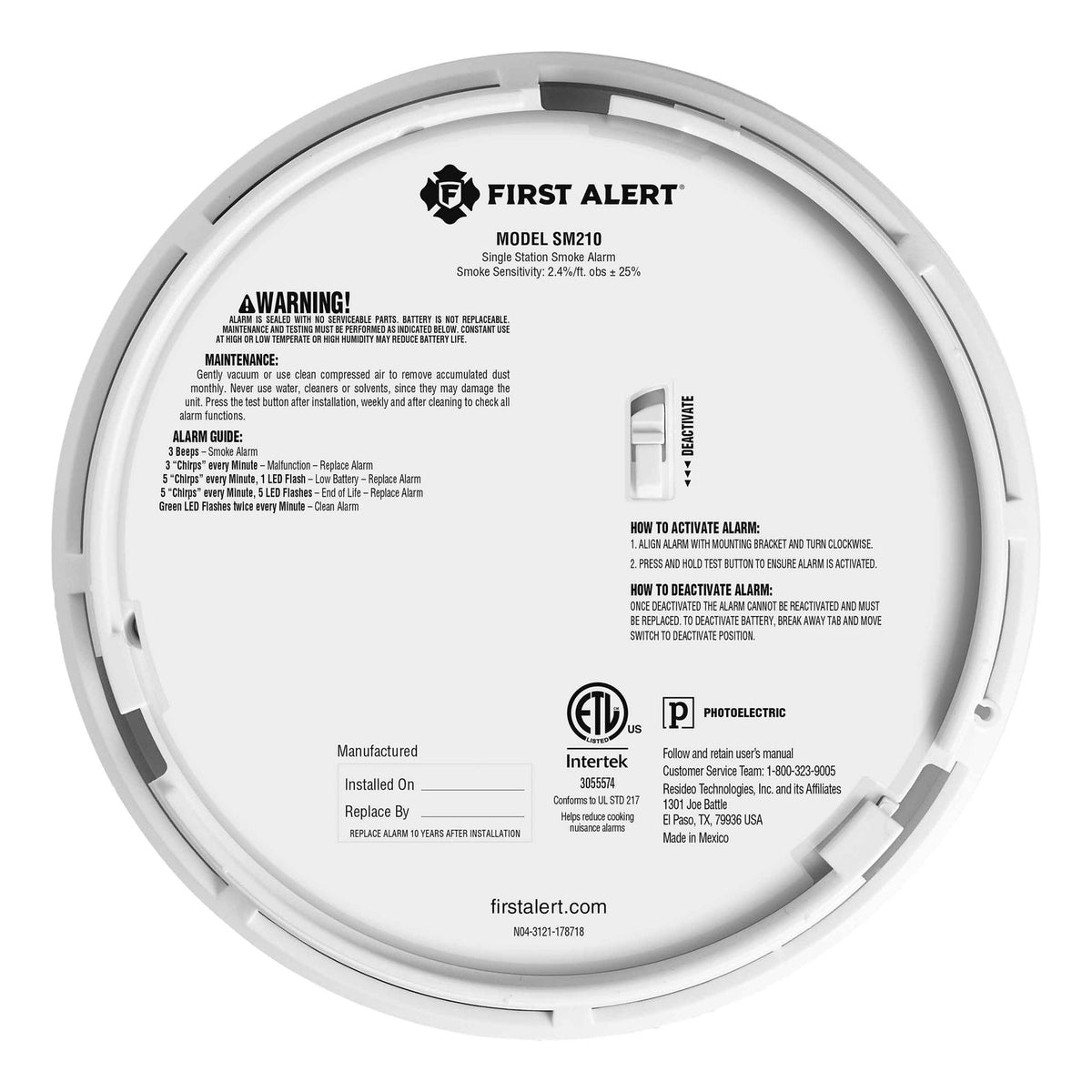 10-Year Battery Smoke Alarm With Slim Profile Design