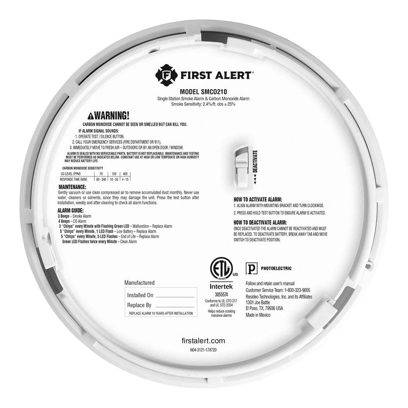 10-Year Battery 2-in-1 Smoke & Carbon Monoxide Alarm With Slim Profile Design